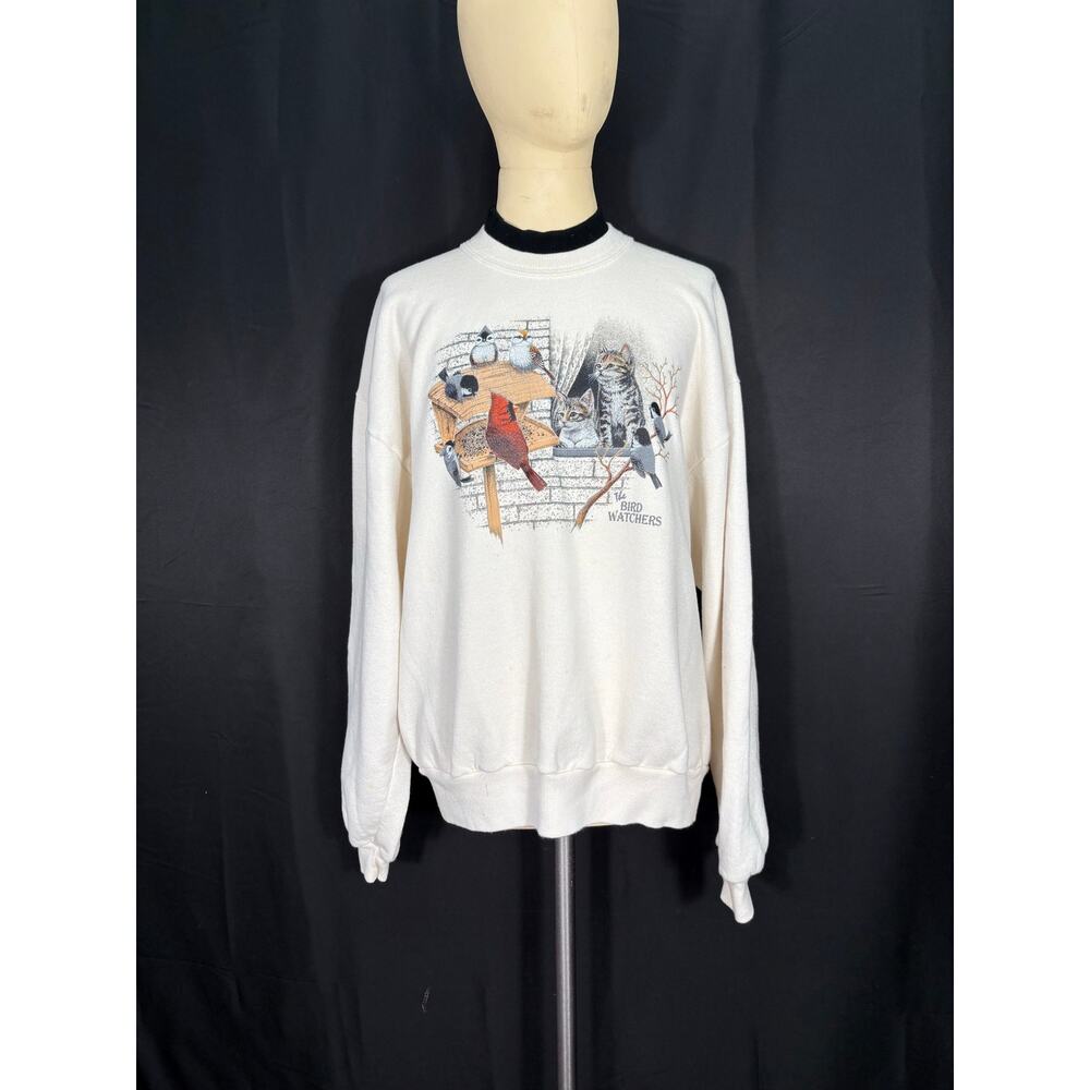 Vintage Whim Z Jerzees Sweatshirt The Bird Watching Kitties Chickadees Cardinal